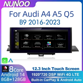 Carplay Inalámbrico Android 14 de 12.3 Pulgadas para Audi A4 A5 Q5 B9 2017 2016-2023, Pantalla Táctil IPS, WIFI, Multimedia, Estéreo, GPS, Receptor Navi 1