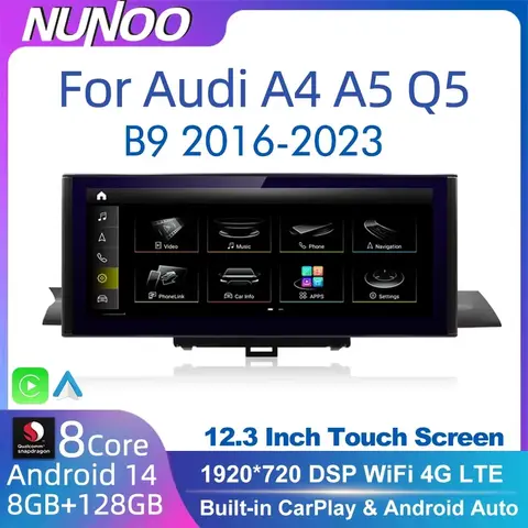 12.3 Android 14 Wireless Carplay For Audi A4 A5 Q5 B9 2017 2016-2023 IPS Touch Screen WIFI Multimedia Stereo GPS Navi Receiver