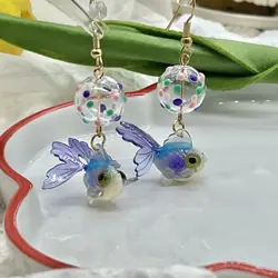 Unique Blue Goldfish Earrings Cute Koi Fish Drop Earrings Wholesale Resin Small Fish Cute Bubble Earrings Custom Packaging