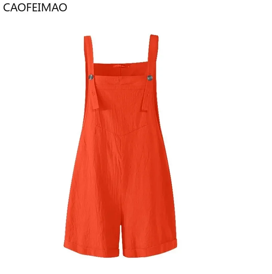 Women'S Summer Jumpsuits 2025 Linen Overalls Casual Suspender Rompers Female Solid Button Pants New Jumpsuit Women