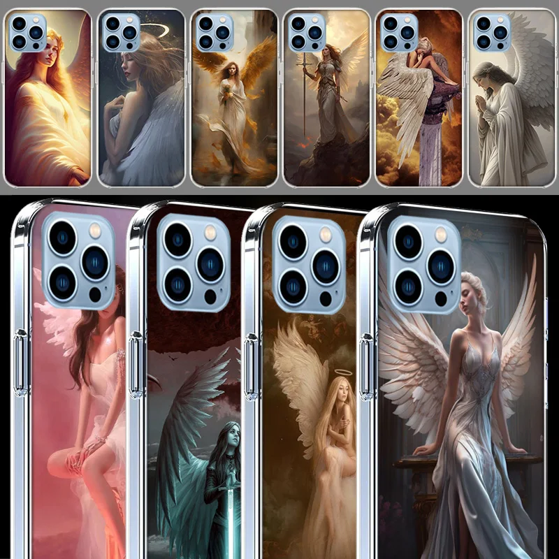 Fantasy Angel Girl Wings Clear For Apple iPhone 16 15 Pro Max Cover 14 Plus 13 12 Mini 11 Pro XR XS Max Phone Case Silicone TPU