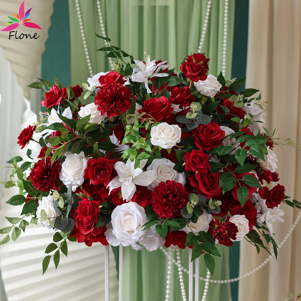 

Artificial Flower Ball Mariage Wedding Table Decoration Custom Red White Rose Centerpiece Floral Arrangement Props FL2645