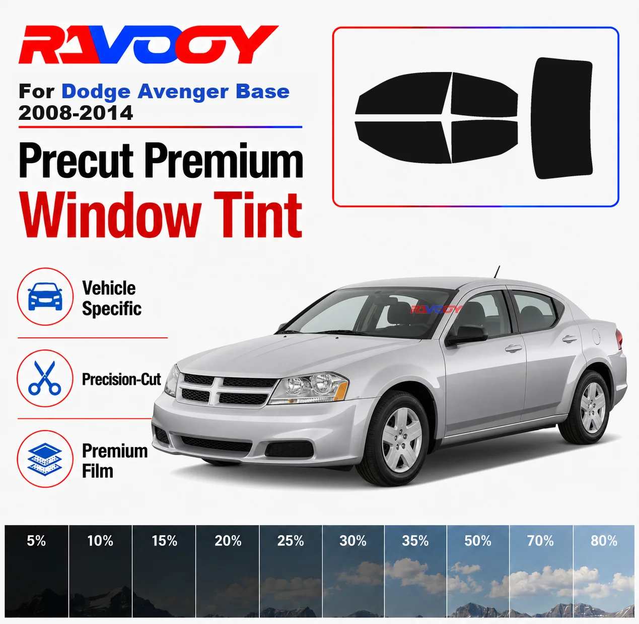 Premium Precut Window Tint Kit Front Rear Windows Rear Windshield For Dodge Avenger Base 2008-2014 Car Solar Nano Ceramic Film