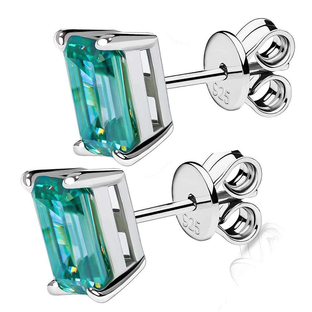 

FIRERING 100% 5x7MM Teal Rectangular Moissanite Earrings GRA Certificate Passed Diamond Test Women's Jewelry Gift S925 Silver