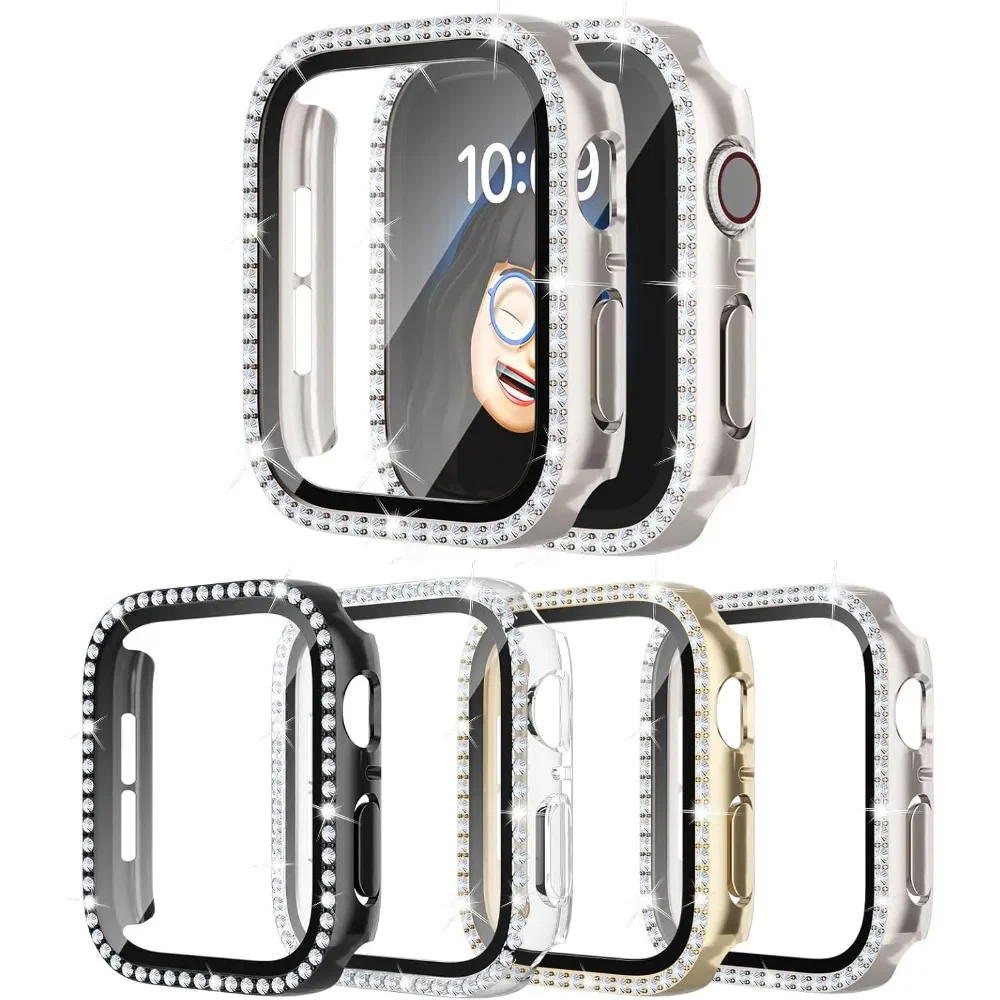 Bling Case for Apple Watch 10/9/8/7 45MM 44MM Protective Case+Glass Screen Protector iWatch Series 6/5/4/3 41MM 40MM 42MM 46MM