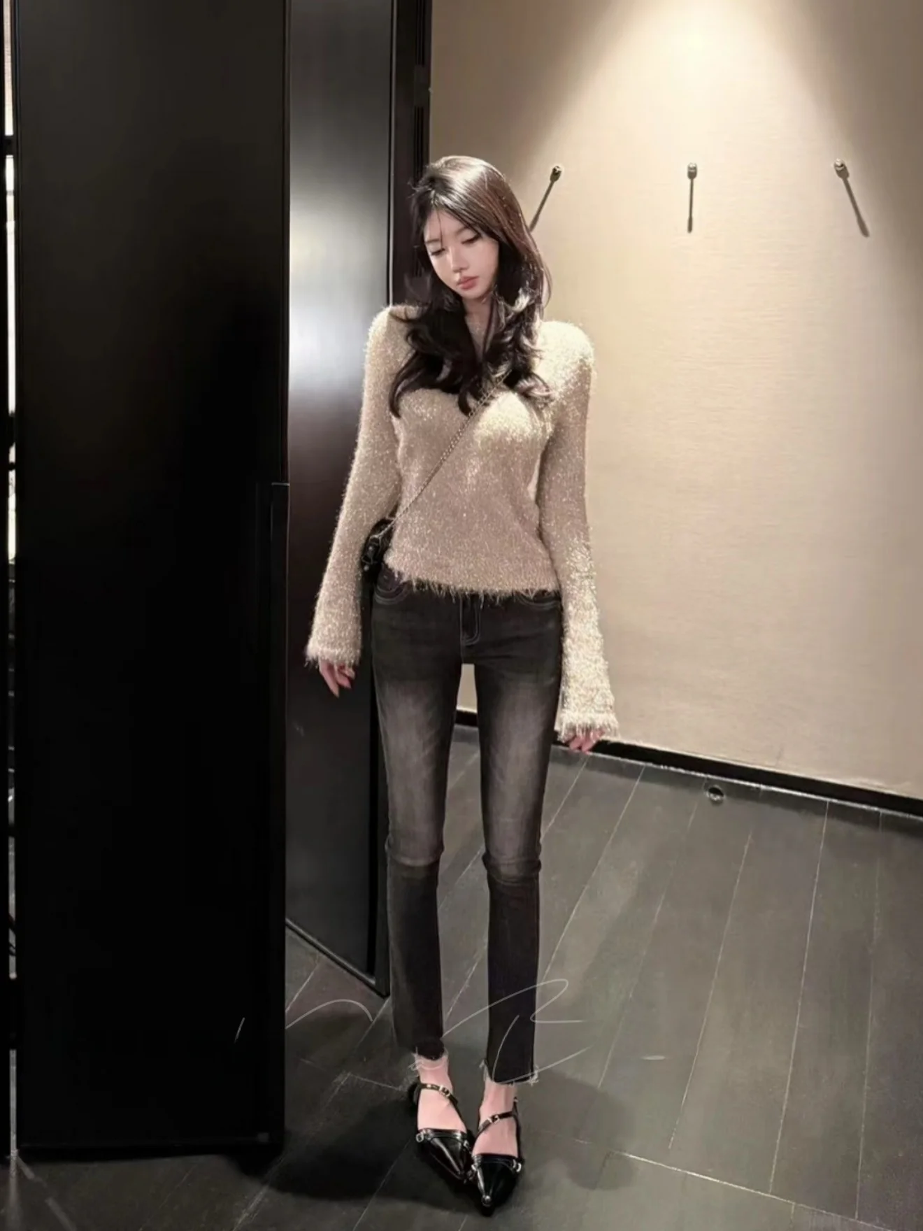 

Bla Elastic Retro Waed Denim Skinny Jeans Women's Spicy Girl American Embroidery Lift Butt Versatile High Street Sle Ni...