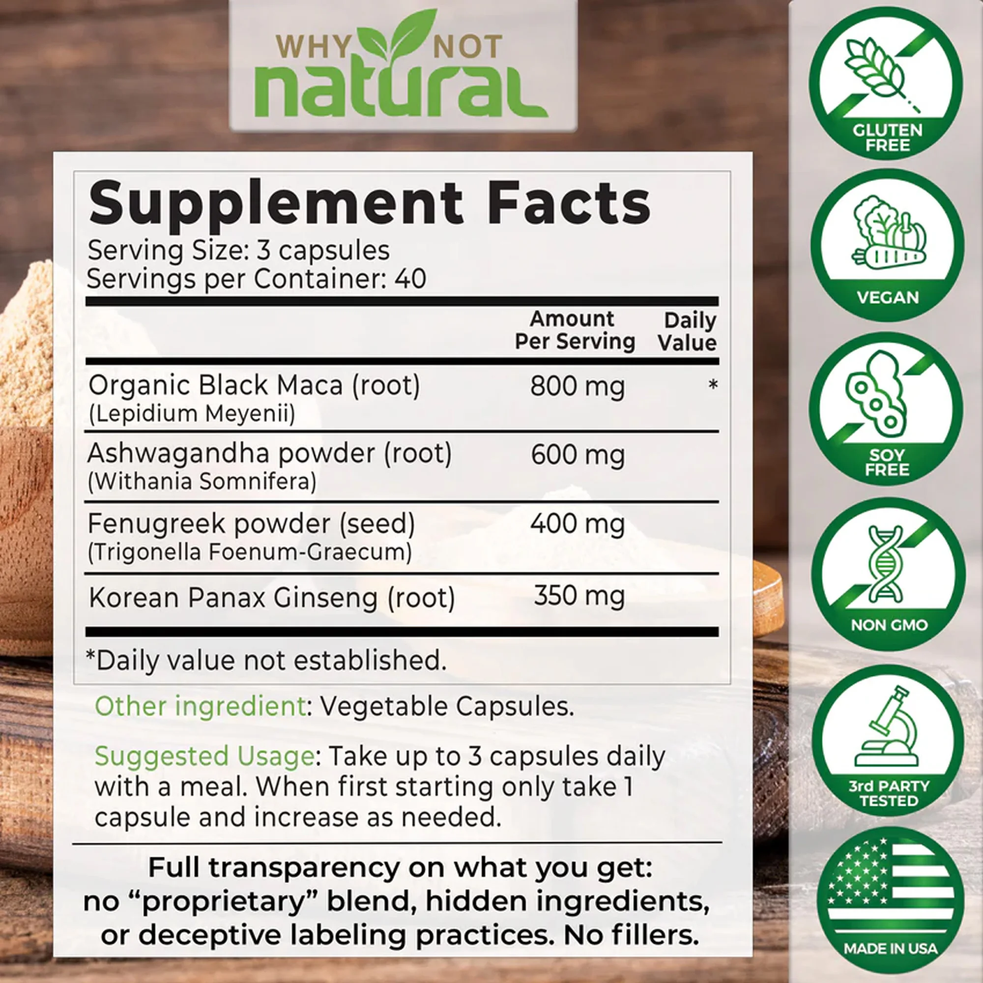 120pcs 4-in-1 Organic Black Maca Root, Ashwagandha, Fenugreek, Panax Ginseng Capsules - Improve Endurance and Physical Fitness