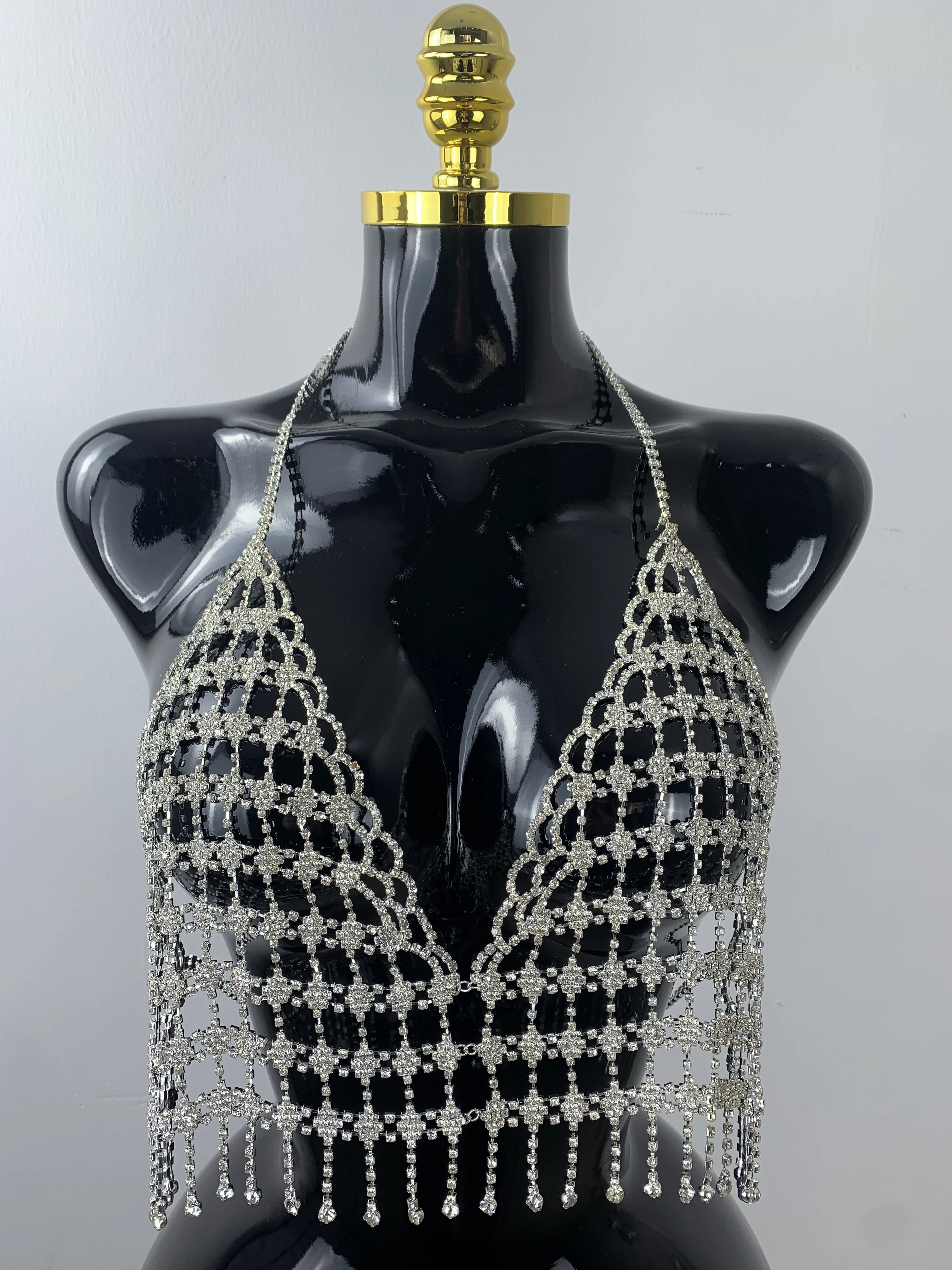 

Сексуальная цепочка для тела, бикини-цепочка, роскошная хрустальная сетчатая цепочка на грудь, бахрома, кисточки, украшение для тела, бижутерия для тела