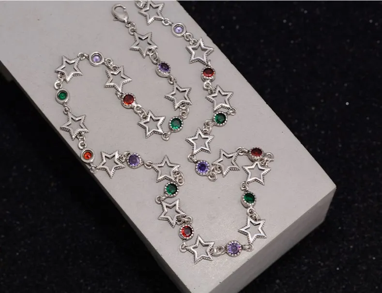 New Arrival Elegant Colorful Crystal Star Thai Silver Ladies Jewelry Sets For Women Necklace Bracelet New Year Gifts