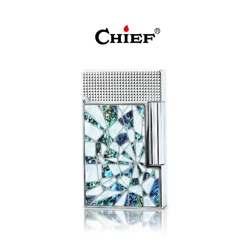 CHIEF Mandala Enamel Resonant Butane Gas Lighter Brass Double sided Carved High end Gift Lighters Smoking Accessories Men's Gift