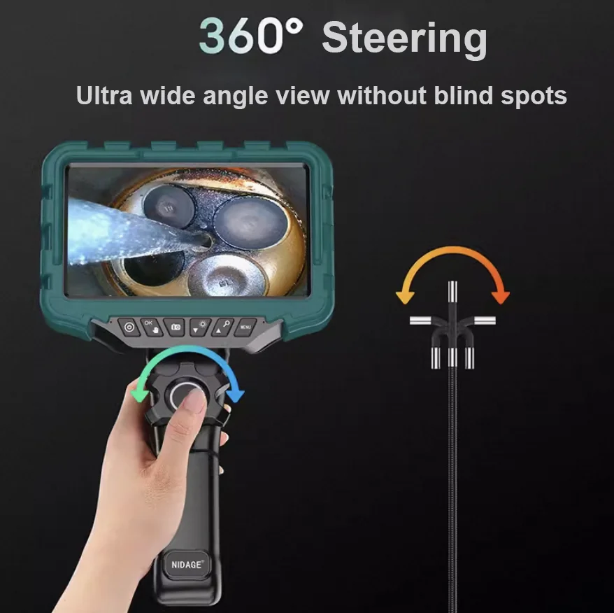 360 derajat artikulasi Borescope 7-Inch 3.9mm/6mm Monitor lensa mekanik inspeksi kamera artikulasi endoskopi industri