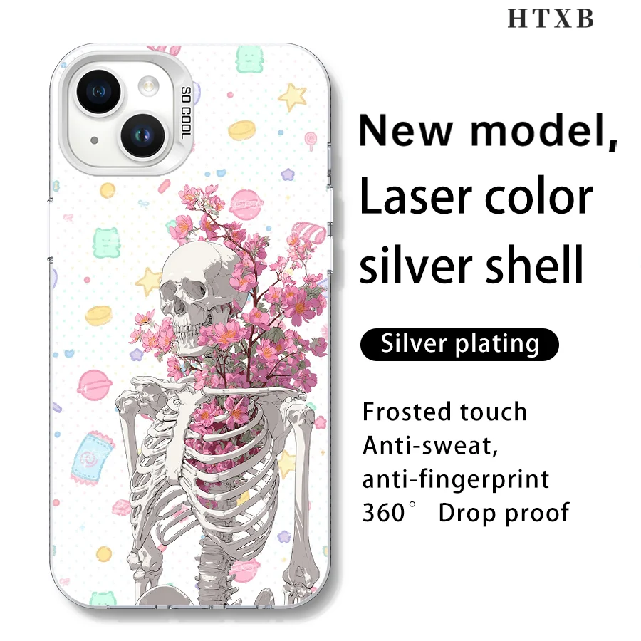 هاتف على شكل جمجمة وردية لهاتف آيفون 17 إلى 11 برو ماكس بلس