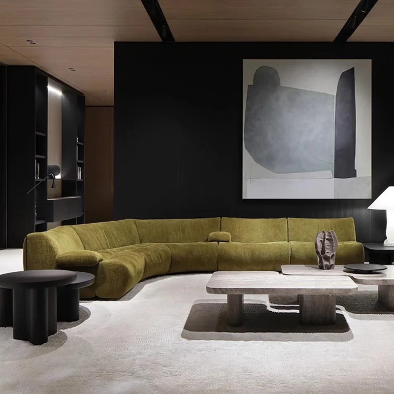 Italian minimalist bamboo curved special-shaped sofa new designer module large apartment hotel living room reception sofa