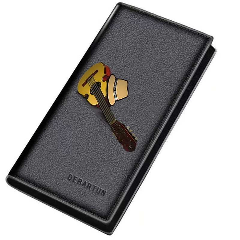 Guitar hat image with country flag Men's Long Wallets Business Stylish Printing Design Casual Use Christmas Valentine's Father's