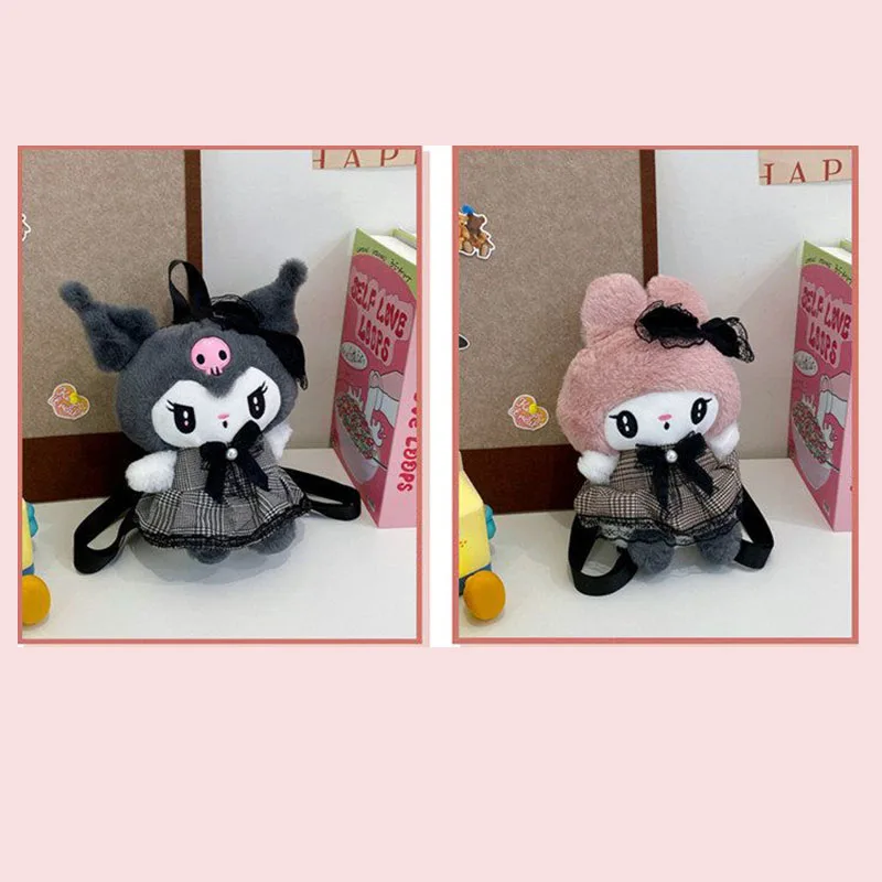Officially Licensed Sanrio Kuromi My Melody Plush Backpack with Adjustable Strap for Girls Daily Use Birthday Holiday Gift