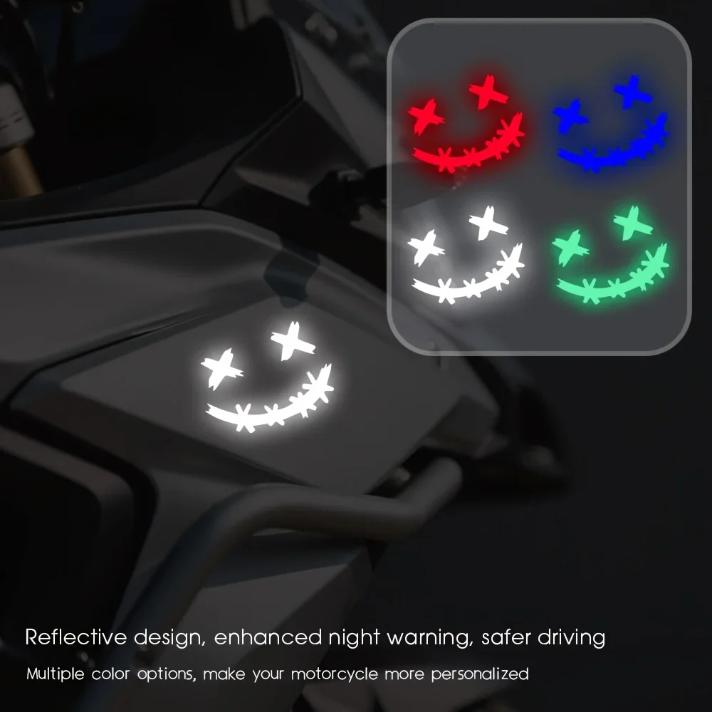 2PCS/SET  Reflective Smiley - Style Motorcycle Stickers, Safety - Oriented Decals for Night Visibility
