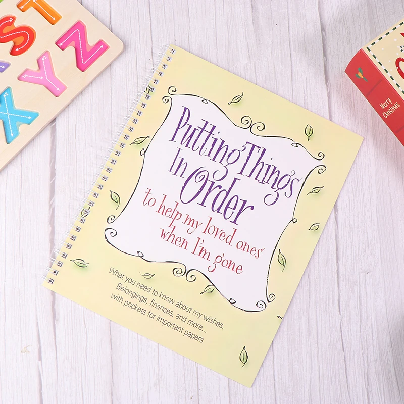 1pc final da vida planejador livro de trabalho colocando coisas no pedido para ajudar meus amantes quando estou ido