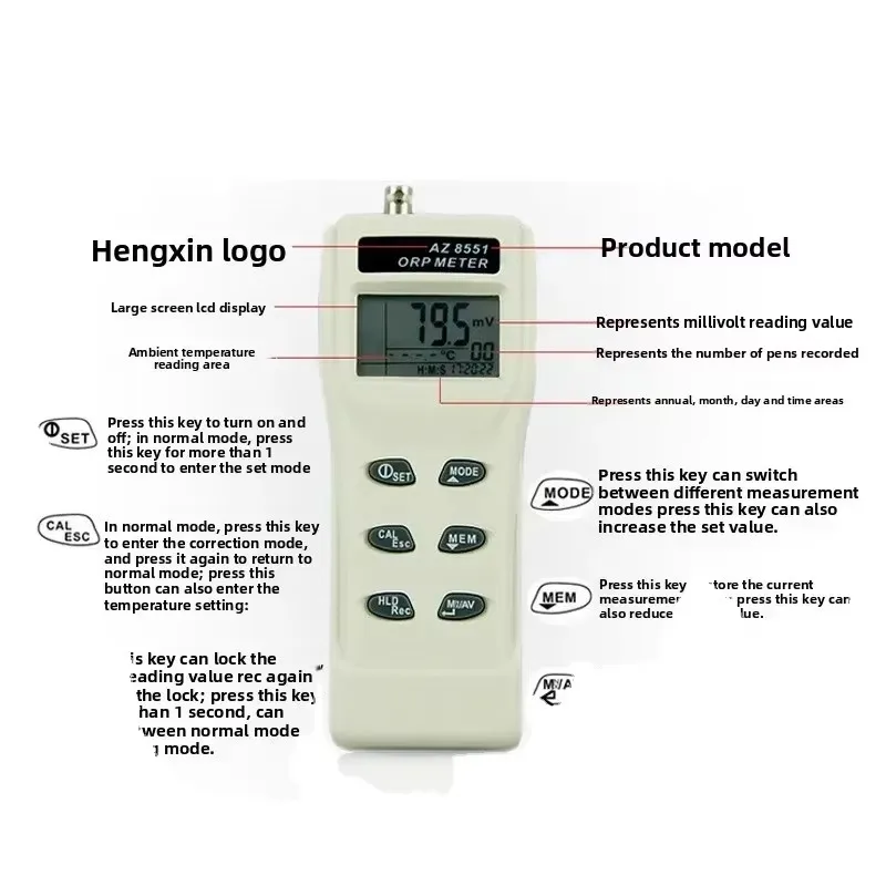 AZ8551 ORP Water Quality Test Pen Digital Redox Potential Meter Portable Water Detector Support ODM Customization