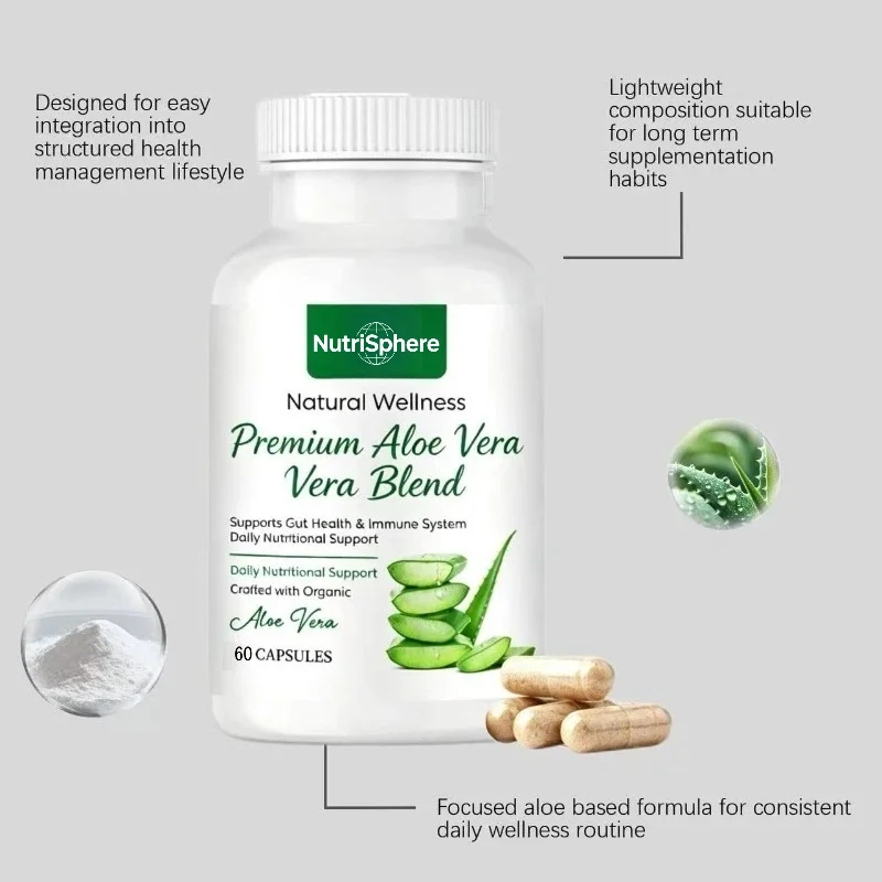 High Quality Aloe Vera Blend Supports Intestinal Health and Immune System with 60 Capsules