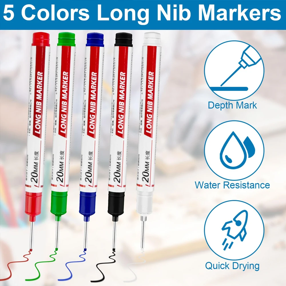 2-90Pcs 20mm Woodworking Long Head Markers Pen Waterproof Deep Hole Marker Pens Metal Carpenter White/Red/Black/Blue/Green Ink