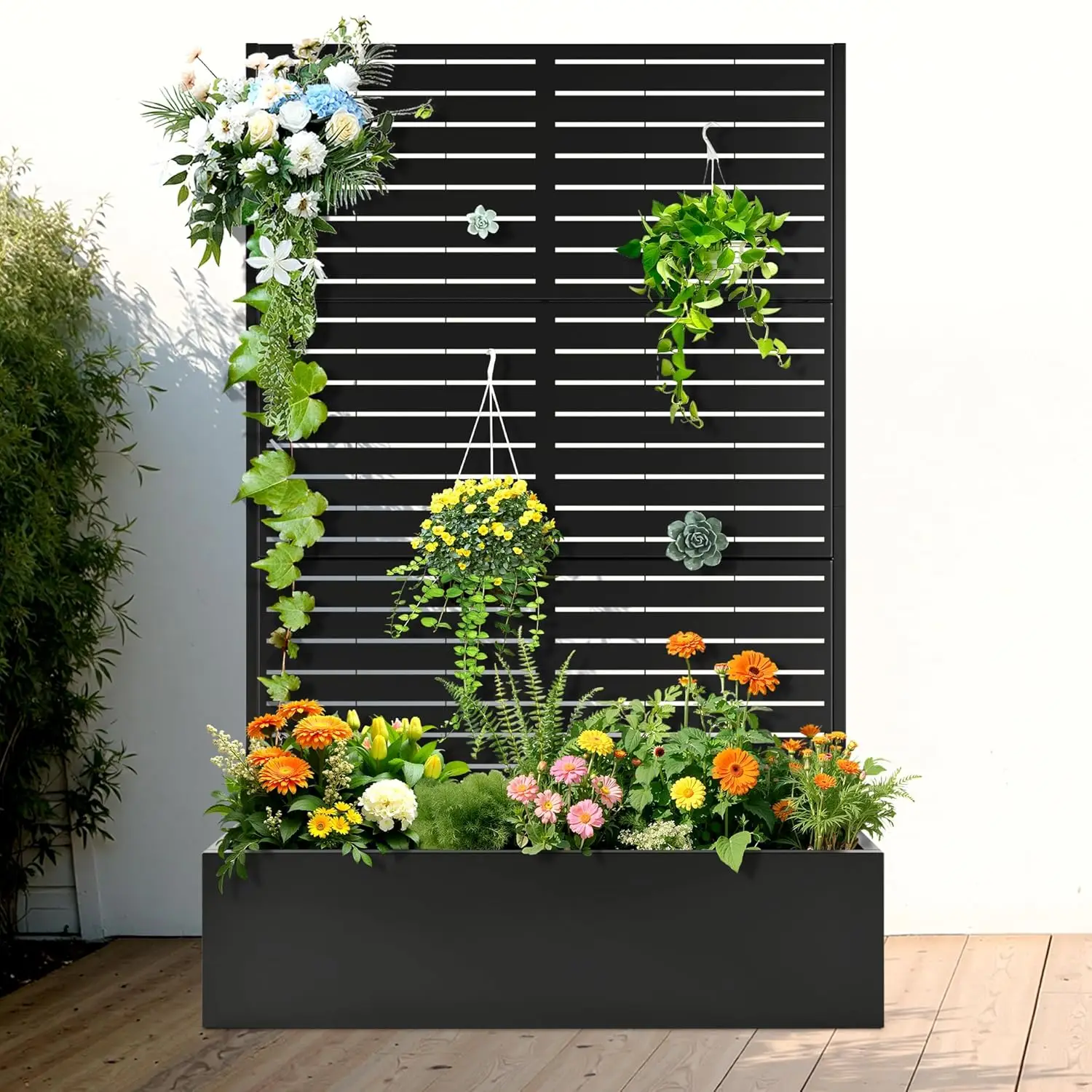 

Metal Raised Garden Bed with Trellis, Metal Planter Box with Trellis, Garden Box for Climbing Plants Vegetable, 47" Lx16 Wx71 H