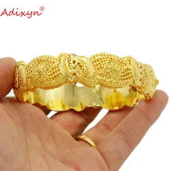 Adixyn 24k Ethiopian Gold Color Bangles For Women African Bride Cuff Bracelet Middle East Wedding Jewelry Gifts N022240