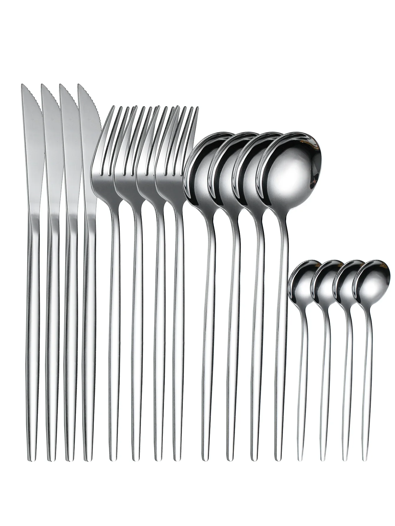 4/24-Piece Stainless Steel Cutlery Set, High-Grade Silver Flat Handle Portuguese Knife and Fork Cutlery Hotel Western Tableware.