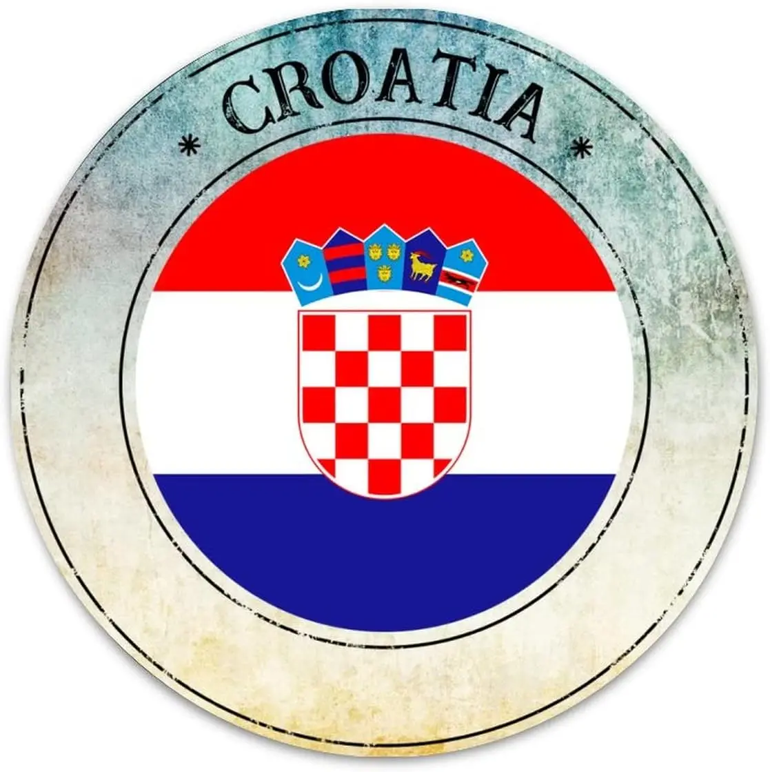 Croatia Flag Croatia Seal Round Metal Tin Sign Street Sign, Croatia Metal Sign Plaque for Home Garden Kitchen Bar Cafe Restauran