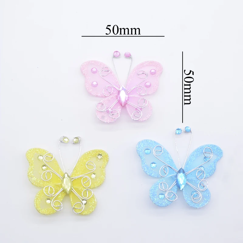 Bling Powder Resin Embellished Wire Mesh Butterfly Appliques for Clothes Hat Shoes Sewing Patches DIY Headwear Hair Clips Decor