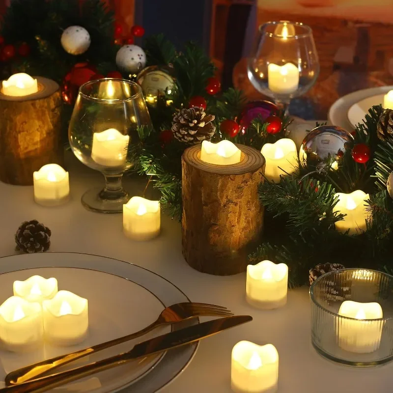 أضواء الشموع الإلكترونية LED موجة الجانب عديمة اللهب الشاي ضوء زر بطارية الشموع مصباح لحفل زفاف عيد الهالوين زينة عيد الميلاد
