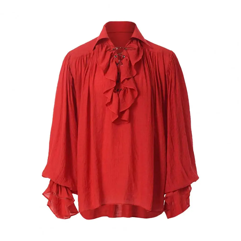 Men's Renaissance Shirt Costume Ruffled Long Sleeve Lace-Up Medieval Steampunk Pirate Shirt for Cosplay Stage Drama