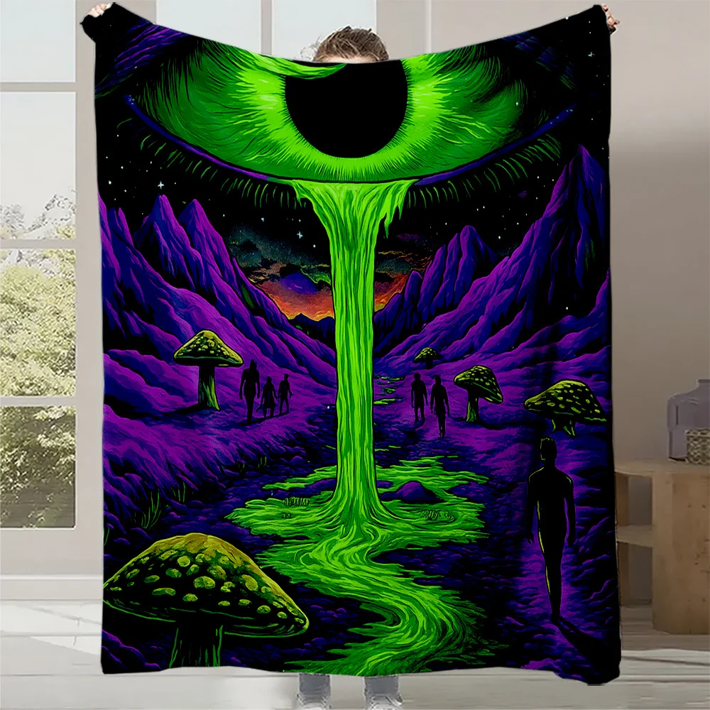 1pc, Fantasy Universe Glow-In-The-Dark Giant Eye Crying River Printed Fleece Blanket, High-Weight Fleece Blanket, Skin-Friendly