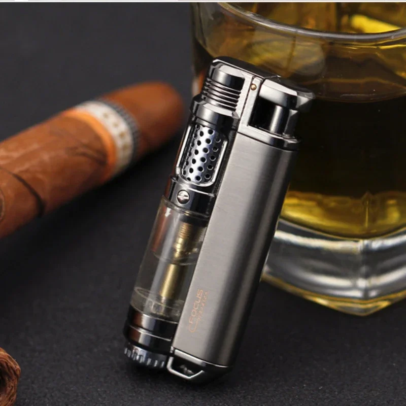 Metal Durable Windproof Lighters, Transparent Gas Chambers Business Lighters Classic Refilled Butane Lighter Smoking Accessories