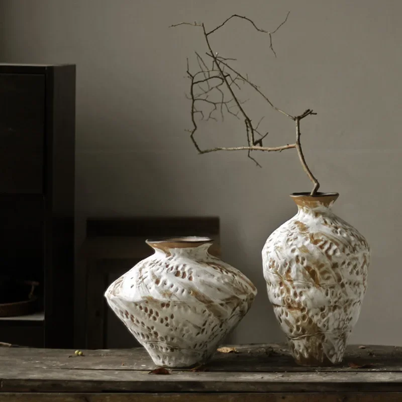 Ceramic Vase, Rough Ceramic Vase, Large Flowerpot, Floral Arrangement, Hand-painted Ceramic Jar, Zen Retro Home Decoration
