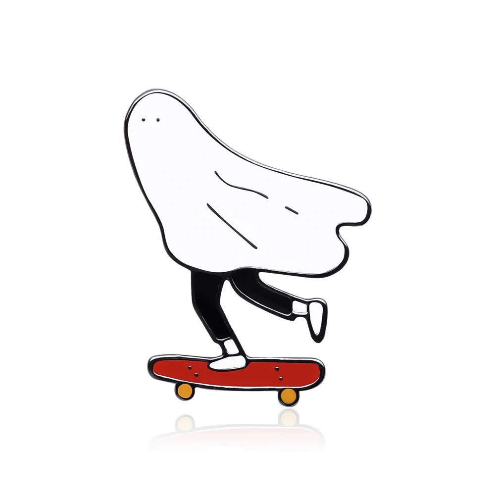 New Funny Ghost Skateboard Pin Trendy Cute Exquisite Small Enamel Brooch Bag Hat Badge Collection Harong Jewelry Wholesale