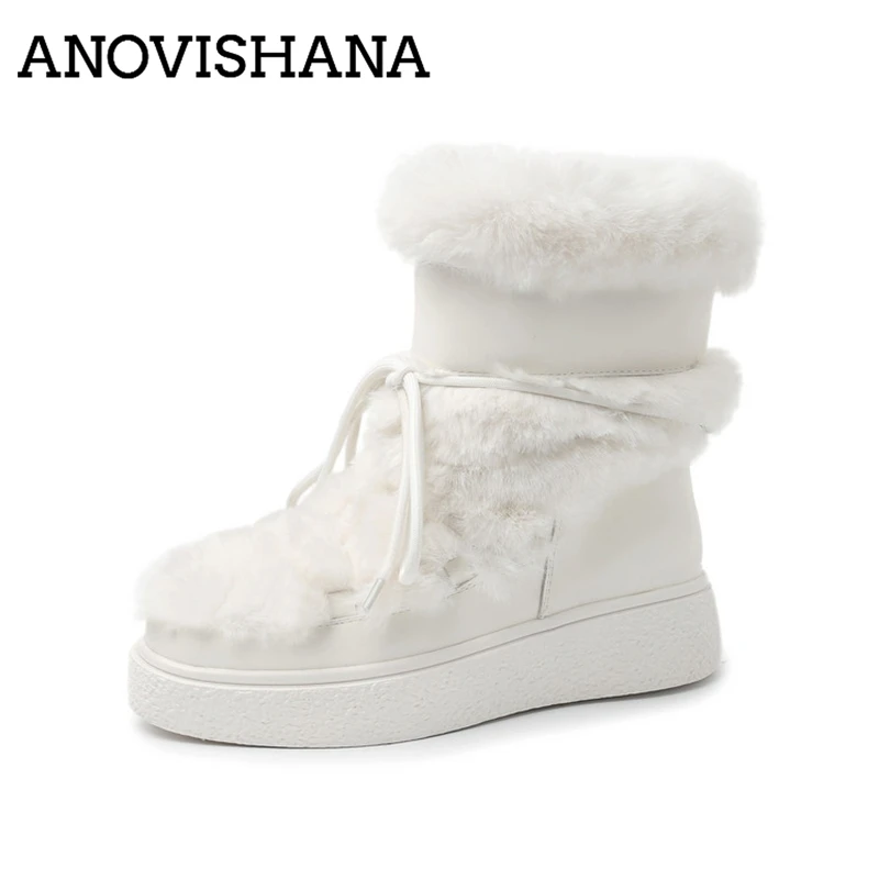 ANOVISHANA 2027 Warm Plush Snow Boots Winter Women Ankel Boots 4cm Square Heel AntiSlip Outdoor Round Toe Strap Big 40 41 42