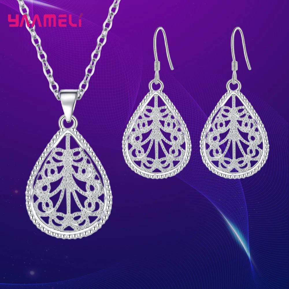 925 Sterling Silver Trendy Necklace Hoop Earrings Jewelry Set For Women Anniversary Gift Fashion Jewelry Wholesale