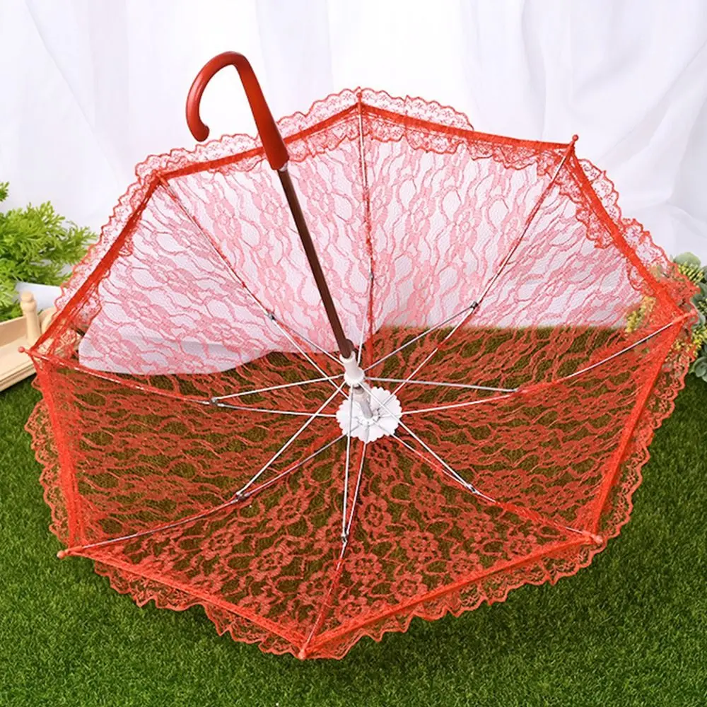Elegant Lace Women's Lace Umbrellas Hollowed Out Floral Patterns Mini Bridal Umbrella Delicate Lolita White Lace Parasol