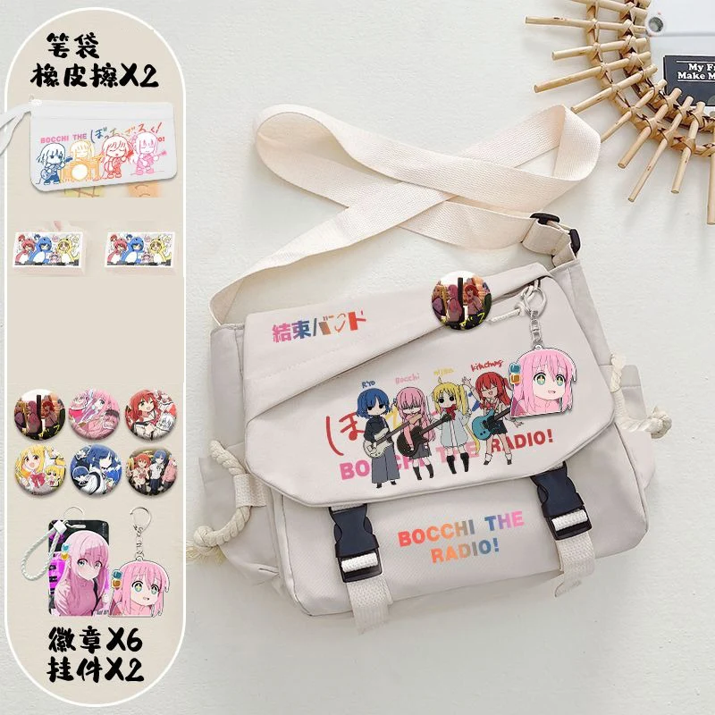 Bocchi The Rock Anime Messenger Crossbody Bags for School Girls, Black White, Student Kids and Teens, Initiated Bags for Boys