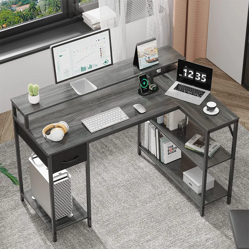 L-shaped office simple computer office desk steel and wood combined e-sports table desk study table