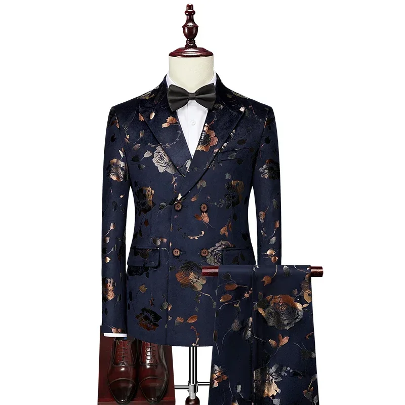 High-quality Men's Fashionable and Stylish Business Casual Wedding Double-breasted Suit  Two-piece Set  Meticulously Crafted