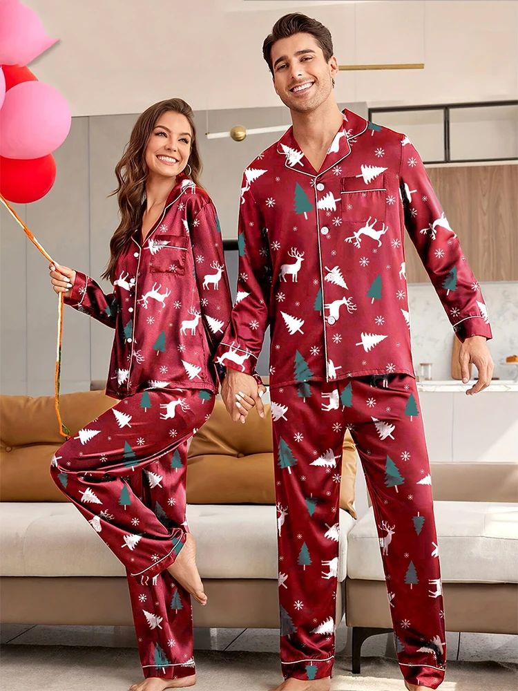 Men's Christmas Elk Santa Claus Pajama Christmas Pajama Pants Autumn Winter Casual Home Couple Women Men's Clothing Pajama Set