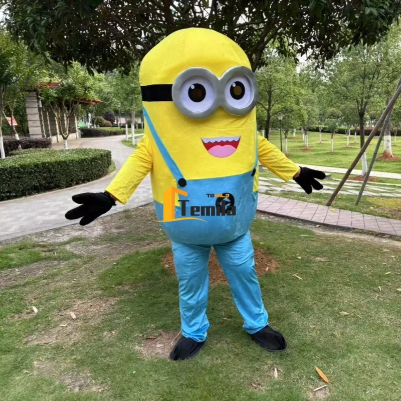 حجم الكبار تأثيري الرجل الأصفر التوابع زي التميمة فستان بتصميم حالم حفلة عيد ميلاد مفاجأة الملابس عرض إعلاني أداء الدعائم