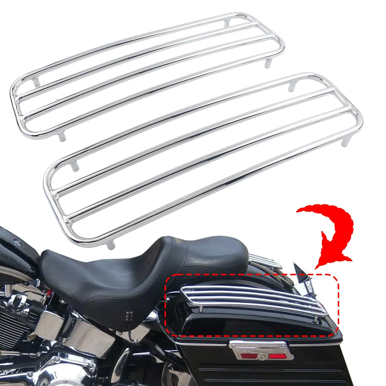 Motorcycle Chrome Hard Saddlebags Top Rails Trim Cover For Harley Touring Hard Saddlebags 1993-2013