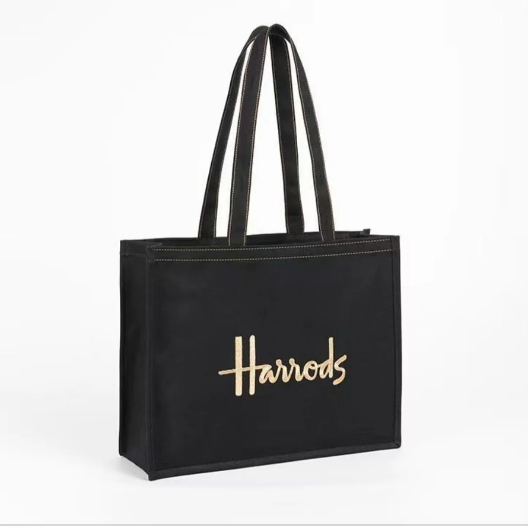 حقيبة يد قماشية من Harrods حقيبة كتف بأحرف مطرزة حقيبة تسوق بينتو للفتيات الكرتونية