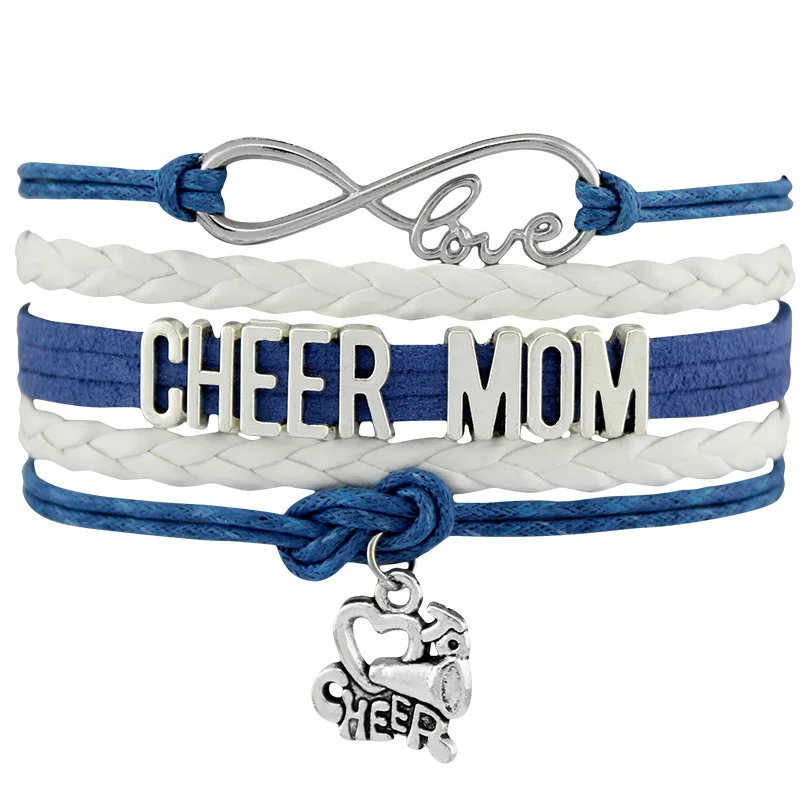 Cheerleading Cheerleader Cheer Mom Bracelets Infinity Megaphone Squad Team Girls Leather Wrap Charm Jewelry Drop Shipping