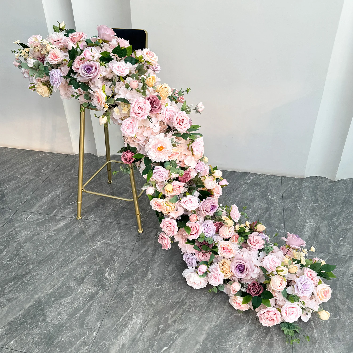 Pastellfarbene Seidenblumenreihe, künstliche Blumen-Tischläufer, Hochzeits-Blumenarrangement, Event-Bankett-Hintergrunddekoration, Requisiten – Detail 2