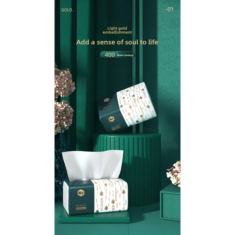 مناديل مانهوا الورقية، 400 ورقة/عبوة، 4 طبقات سميكة، 6-16 عبوة، ورق تواليت منزلي، مناديل خشبية، ورق مناديل قابل للسحب #1