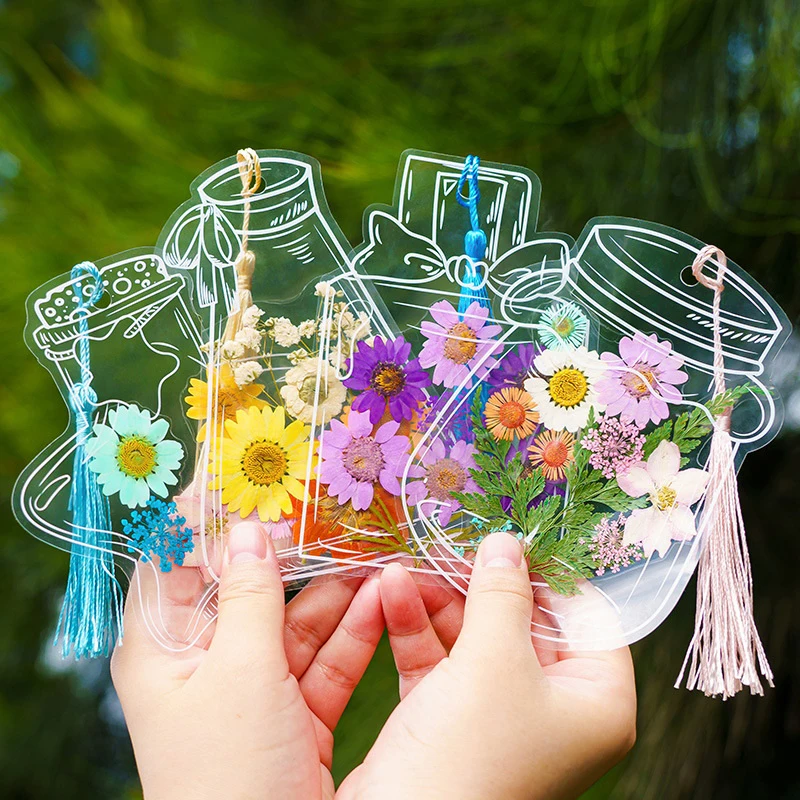 Creative Transparent Bottle Embossed Sticker Bookmark Clip And Paste Herbarium Sticker Pack For Students Dry Flower Bookmark