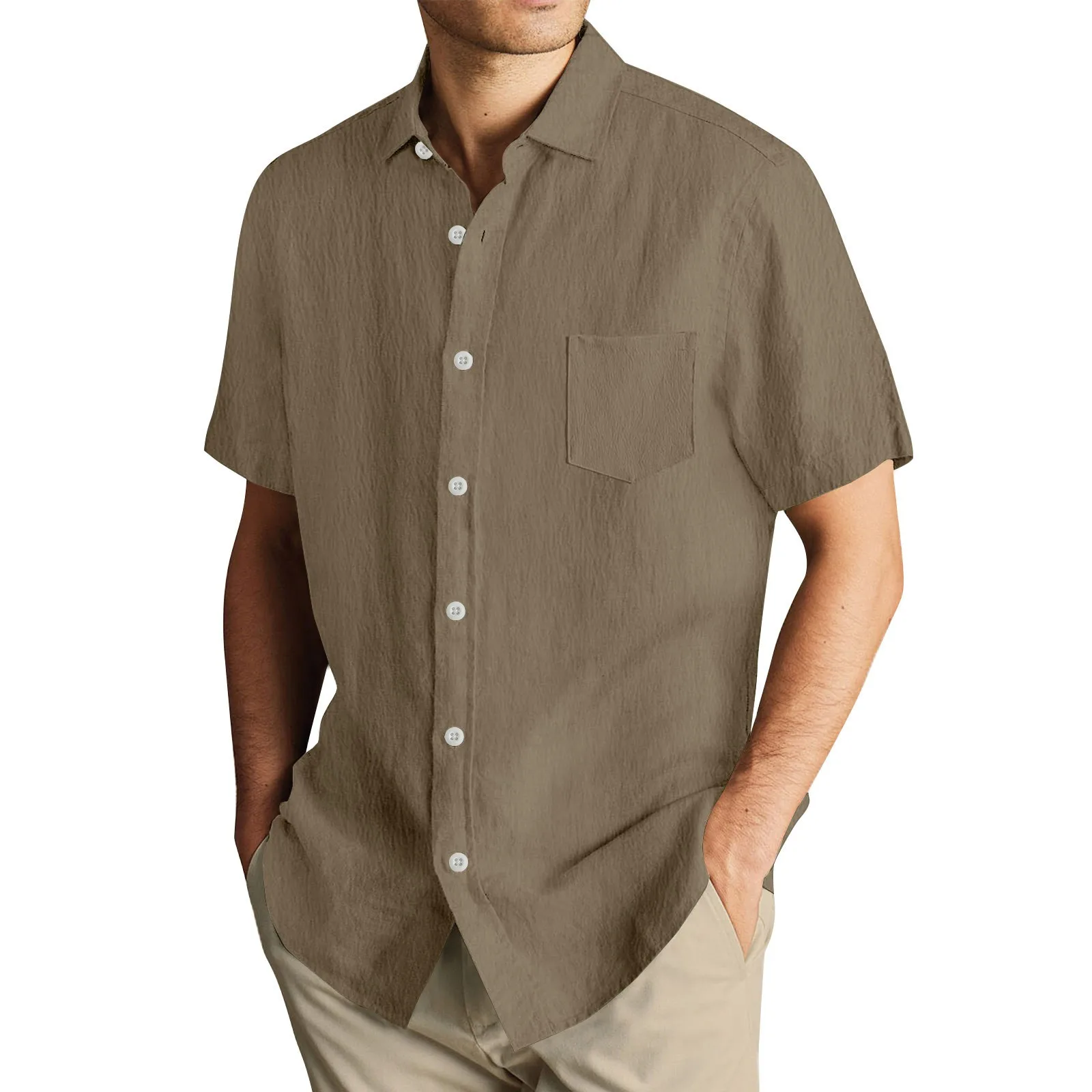 

Мужская рубашка с коротким рукавом, летний кардиган на пуговицах, однотонная, европейская и американская, удобная дышащая пляжная рубашка на пуговицах